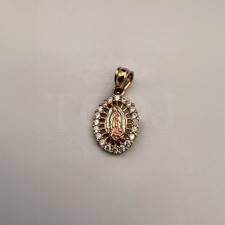 14K Tri-Color Gold Religious Cubic Zirconia P...
