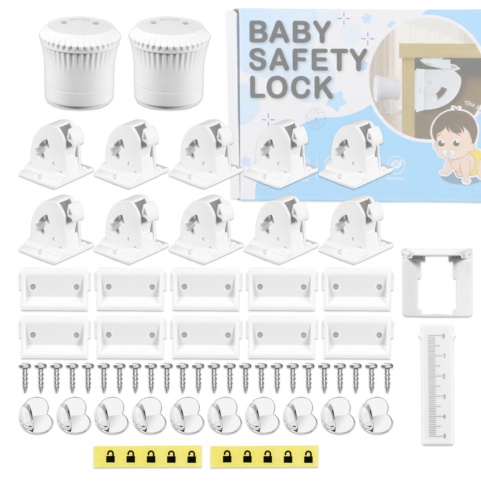 Magnetic Child Safety Lock Baby Kit 10 Locks + 2 Keys + 10 Corner Protectors Set
