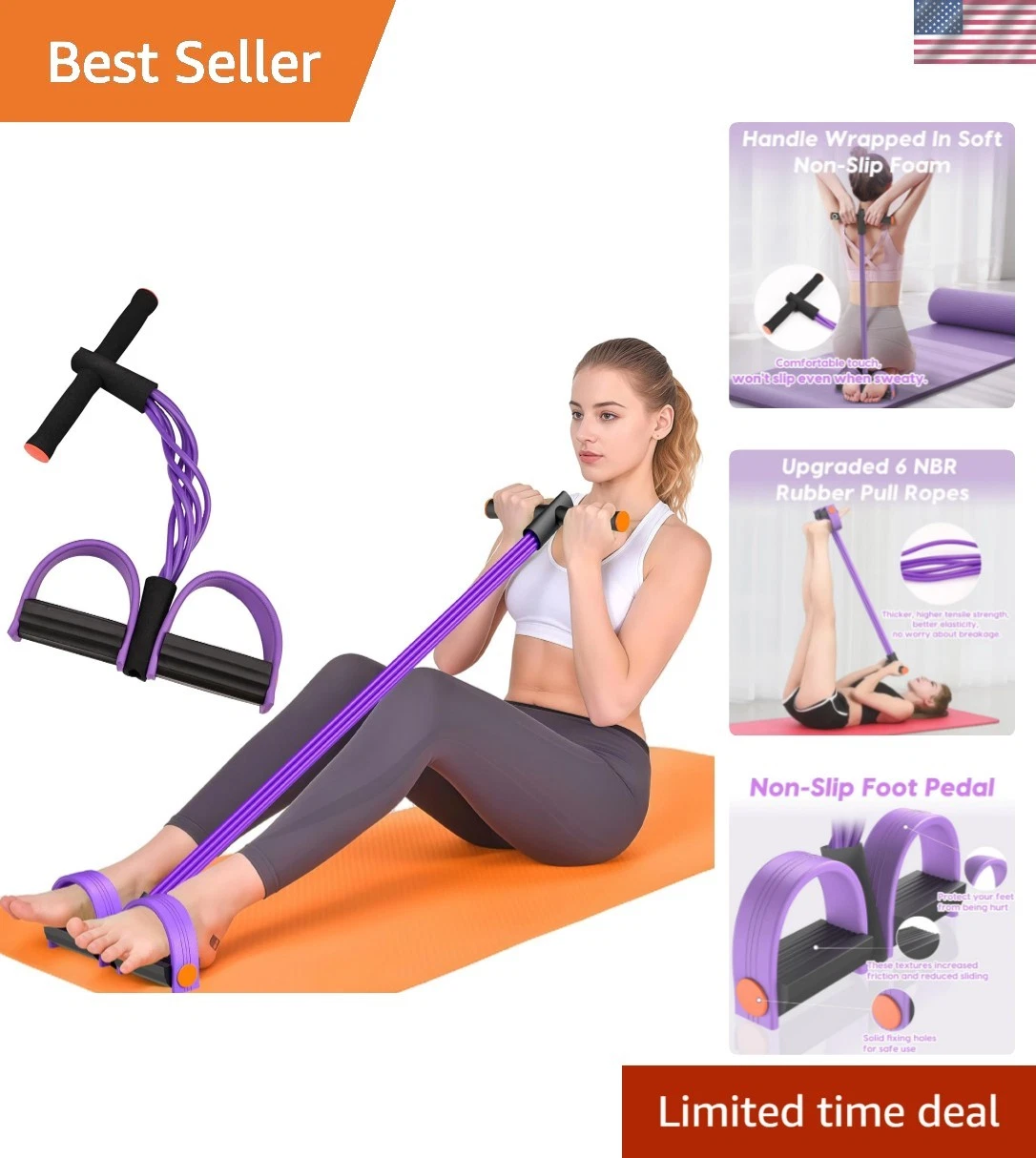 Resistance Bands with Handles, 6-Tubes Elastic Foot Pedal Resistance Bands, N...