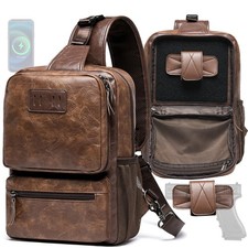 EDC Crossbody Bag for Men Leather Sling Bag, Tactical Chest Bag with USB Char...