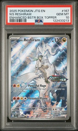 PSA 10 N's Reshiram 167/159 Journey Together Stamped Enhanced Bster Box Topper