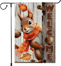 Welcome Fall Garden Flag 12X18Inch the Nut Squirrel Fall Autumn Thanksgiving Gar