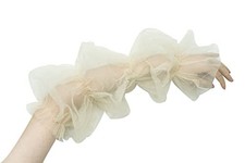Women's Long Tulle Gloves Lace Semi Sheer Puffy Sleeves One Size Champagne