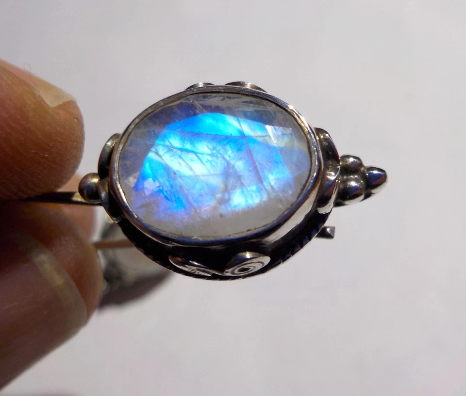 Boucle d'oreille ethnique vintage argent 925 & pierre de lune - Photo 3/4