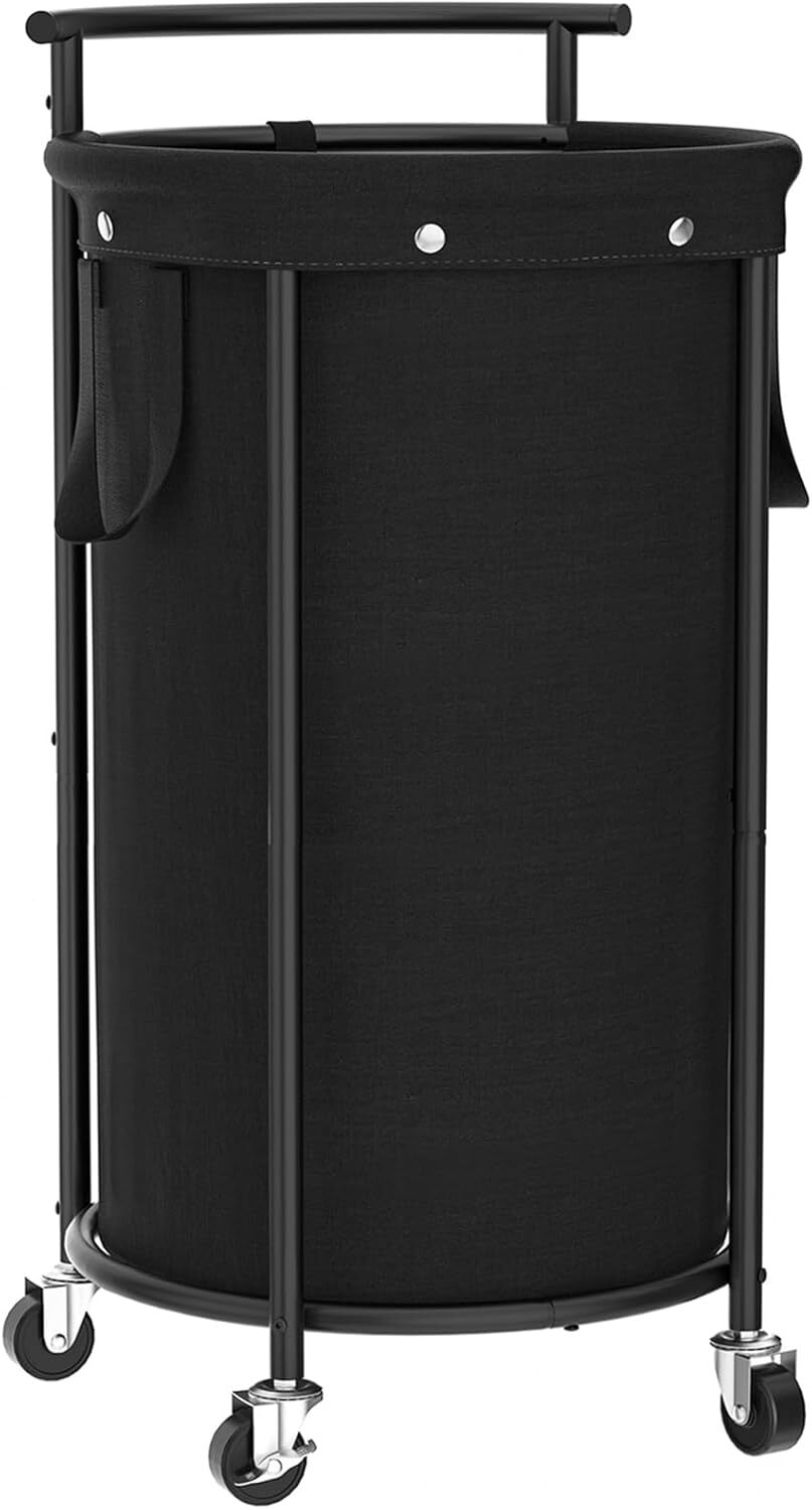 Laundry Hamper with Wheels,Rolling Laundry Basket with Removable Bag,Round Iron-image