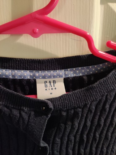 Gap Kids Cardigan Sweater Girl's Medium Navy Blue Cable Knit Classic Cotton - Picture 3 of 5