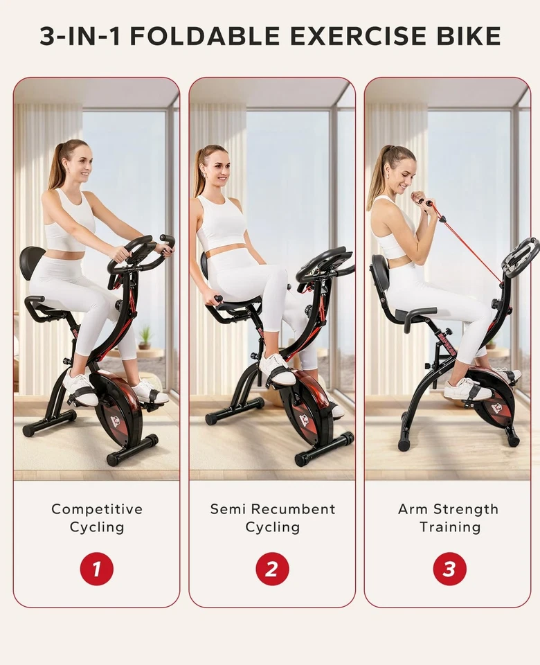 HAPBEAR Folding Exercise Bike Magnetic Foldable Stationary Bike, 3 in 1 Mode ... - Image 2 of 4