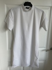 Ladies White PRETTYLITTLETHING Short Sleeve Mock Neck Mini Dress - Size 10