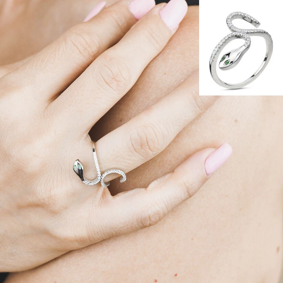 Anello a Forma di Serpente Boccadamo in Argento Con Zirconi AN493 - Immagine 3 di 4
