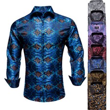 Men Paisley Floral Red Purple Blue GreenLong Sleeve Shirt Button Dress Shirt