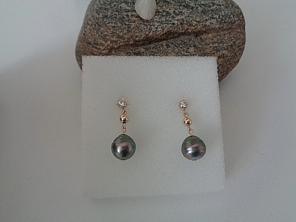 Gold Ohrringe Tahiti Perle, 14K Gold Filled, Zirkonia - Bild 3 von 3