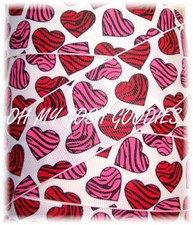 7/8 VALENTINE HOT PINK RED BLACK ZEBRA HEART LOVE GROSGRAIN RIBBON GOODIES