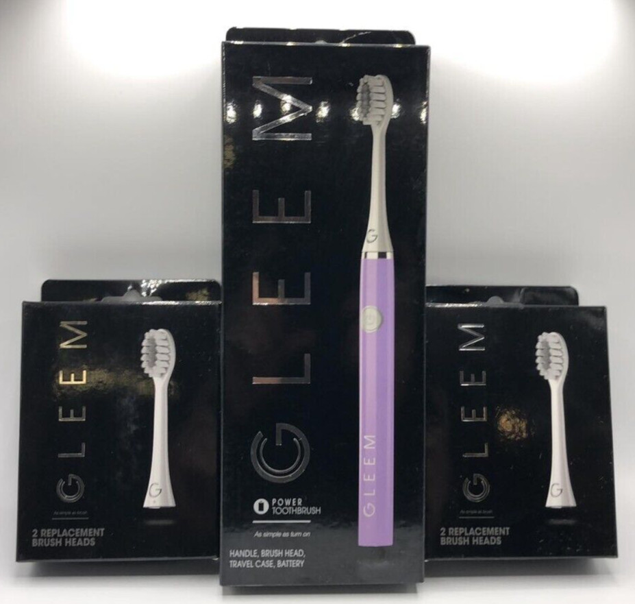 3PC Set GLEEM ~ 1 Lavender Battery Powered ToothBrush & 4 Re