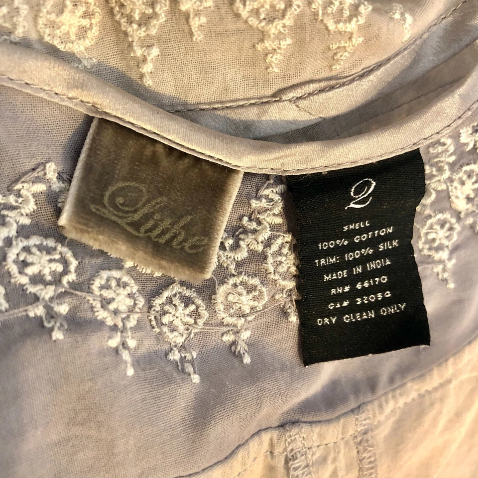Blusa Pullover Lithe Peasant Top Talla 2 Gris Jaspeado Algodón Seda Bordada Foto 2 de 4