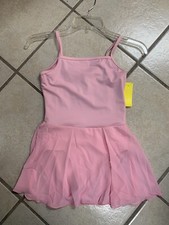 Child L 12-14 Pink Camisole Leotard w/ attached skirt bow back Dance Dress NWT