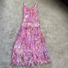 Nine West Maxi Dress Womens 2 Pink Vintage 90s Tiered Floral Paisley Bohemian