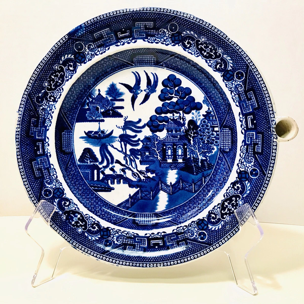 Antique Blue Willow Warming Plate Dish England Circa 1800's