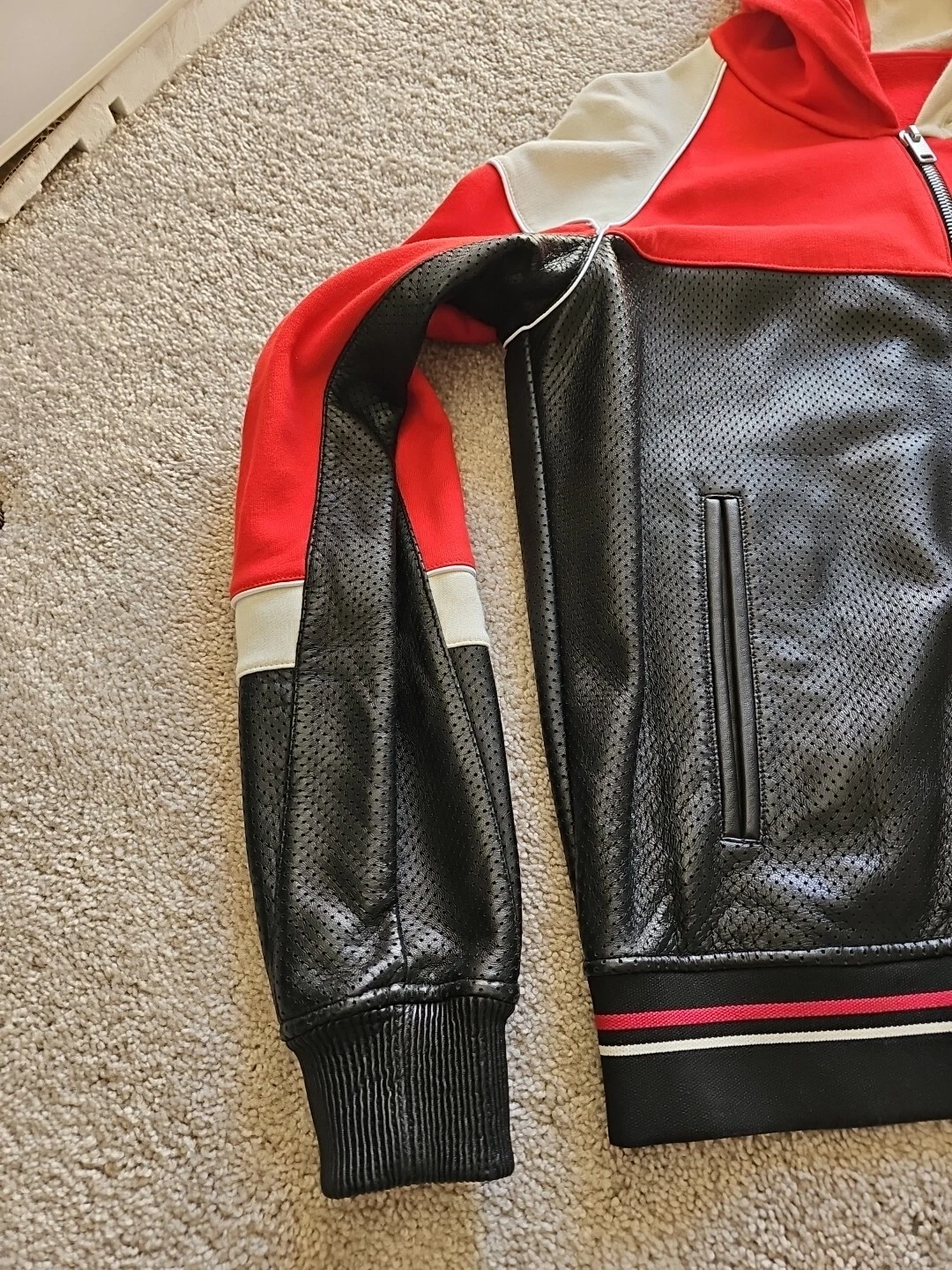 Autentica giacca con cappuccio uomo Givenchy colorblock pelle traforata taglia XL