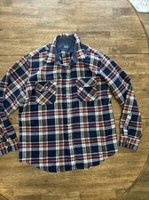Vintage Sears Men  s Large Red White  Blue Flannel Shirt EUC