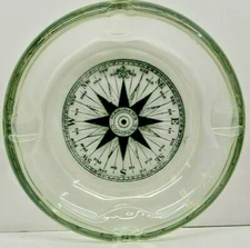 Mariners Compass Thick Glass Ashtray 5-7/8 Inch Diameter