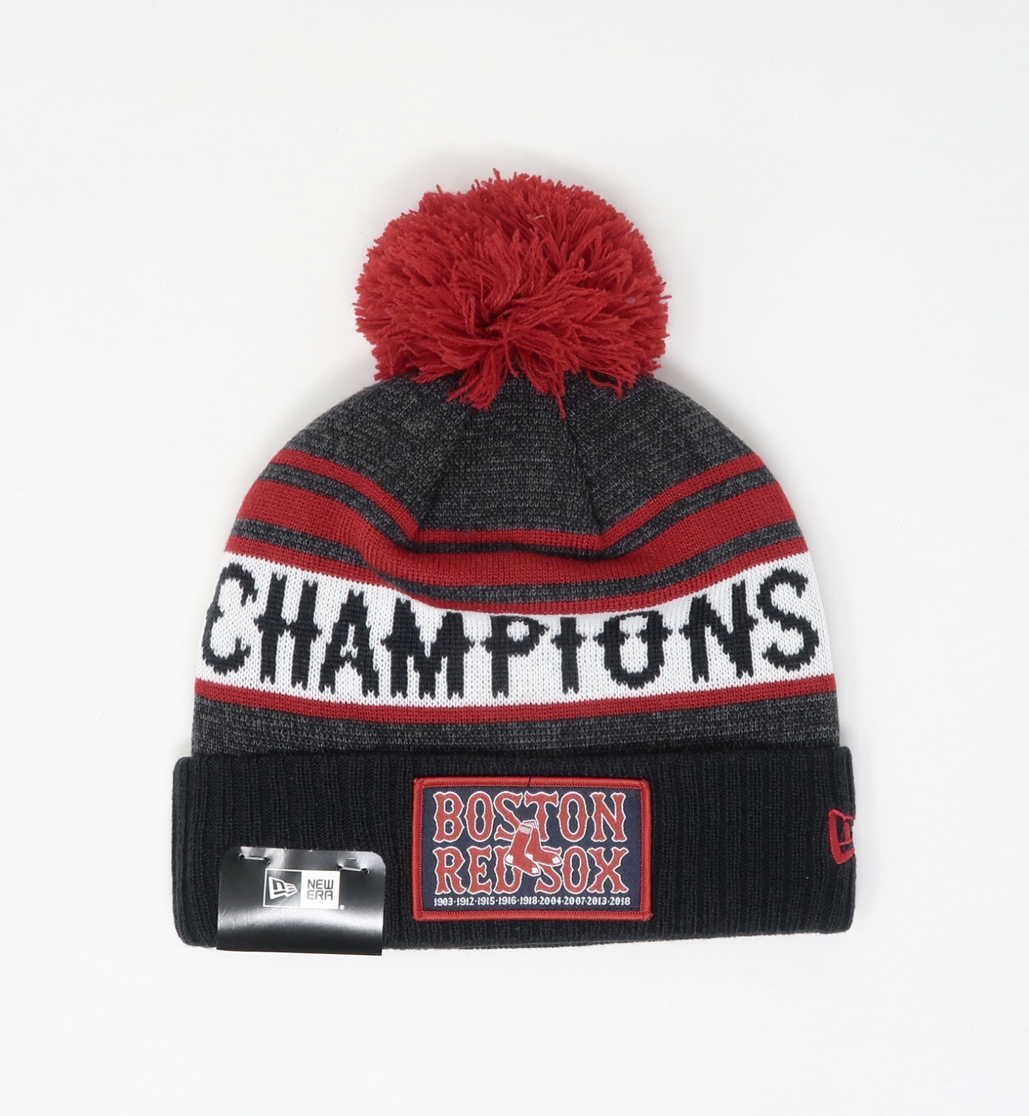НОВАЯ ЭРА Мужская и женская шапочка Boston Red Sox с помпоном Темно-серая вязаная шапка Чемпионов 2090₽