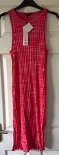 BNWT Pink Textured Ribbed ZARA Keyhole Back Midi Dress S 10
