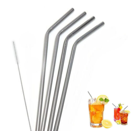 Stainless Steel Straws 6" Bent 4 pcs With Brush Heavy Duty Fits Tumblers