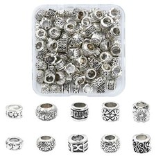 100Pcs Silver Large Hole Beads Rondelle Spacer Bead for DIY Jewelry Making Charm