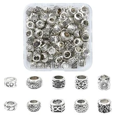 100Pcs Silver Large Hole Beads Rondelle Spacer Bead for DIY Jewelry Making Charm
