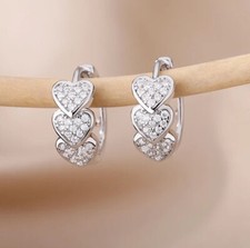 SILVER FILLED HEART HOOP EARRINGS MADE WITH SWAROVSKI CRYSTALS 15mm   GP12s