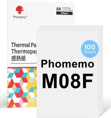 PHOMEMO 100x A4 Thermopapier for Mobiler Drucker Brother PJ762/PJ763MFi M08F P831 M832