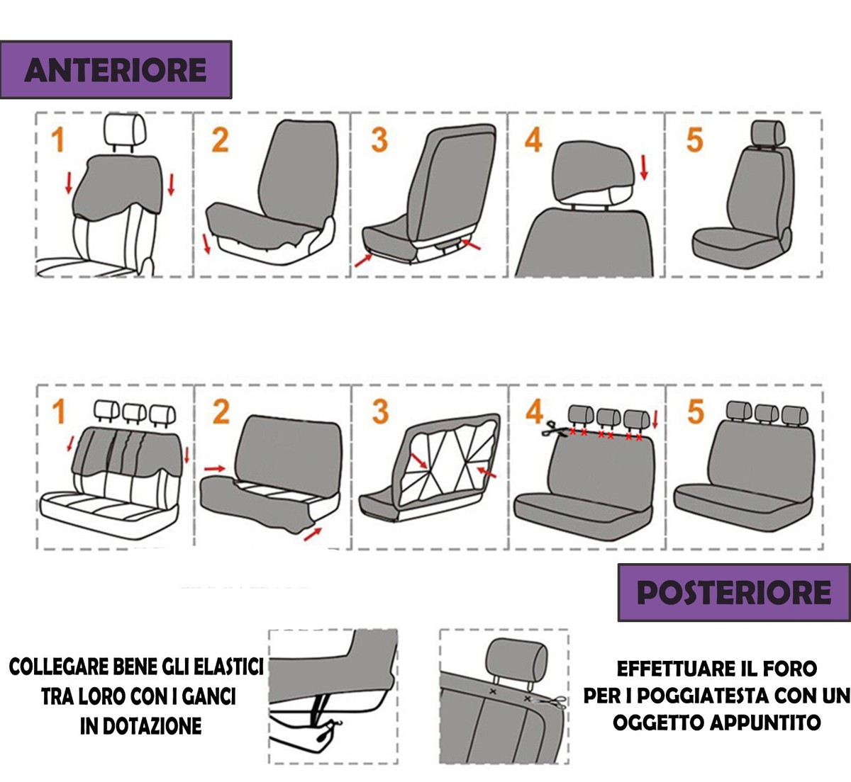 COPRISEDILI COMPATIBILI CON Panda Hybrid Post. 60/40 Bicolore Rosa Nero EUR 39,89 - FR - Foto 4