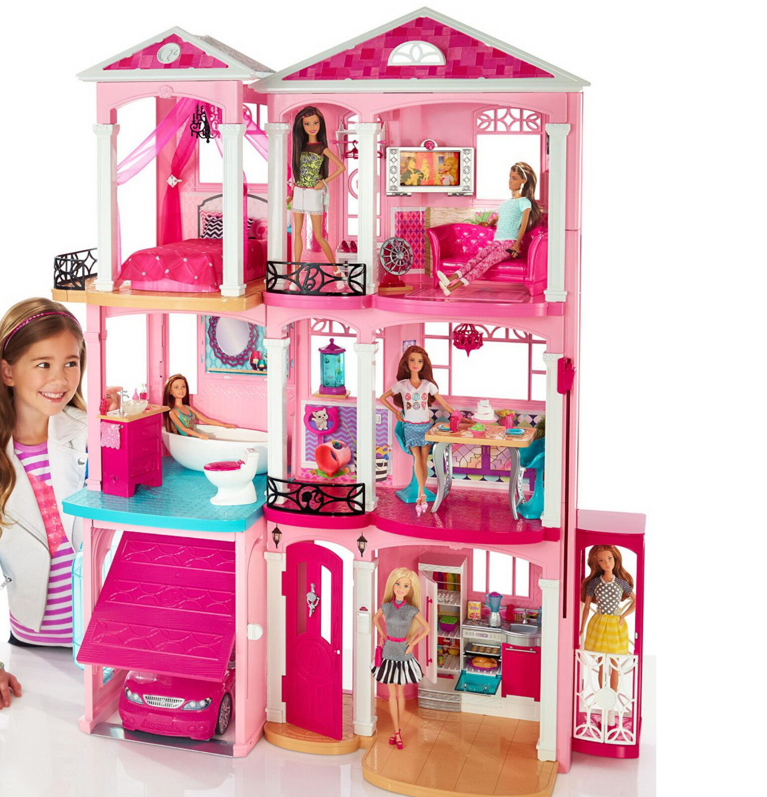 ✓New Mattel Barbie 3 Story Pink Furnished Town house Dreamhouse Townhouse✓✓ 887961498486 | eBay