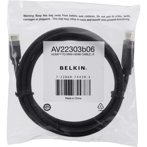 Belkin AV22303b06 HDMI to MINI-HDMI CABLE 6ft f/ Canon Nikon Sony Samsung Kodak