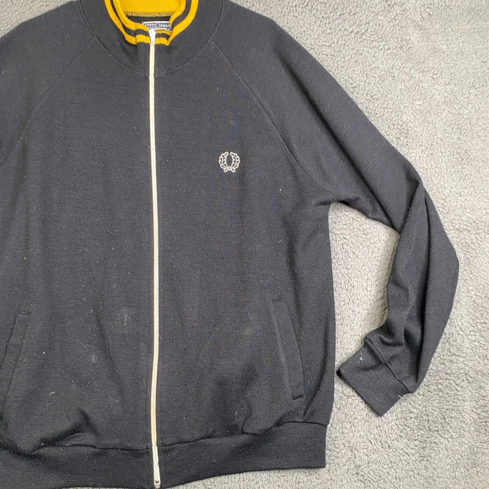 Vintage Fred Perry Black/Yellow Zip Up Sweater Size XL Knit Academia Preppy VTG - Image 3 of 4