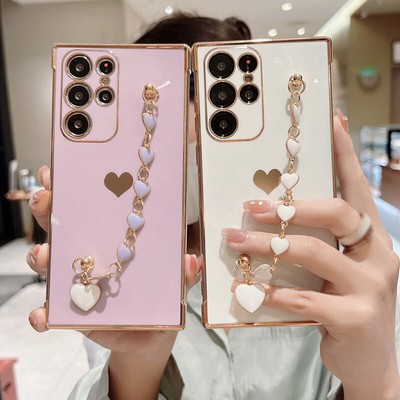 Heart Case For Samsung A54 A16 S25 S23 S22 S24 Shockproof Soft Chain Phone Cover