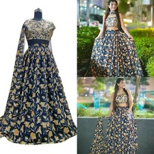 Women New Ethnic Indian Wedding Blue Lehenga Choli Designer Wear Floral Skirt