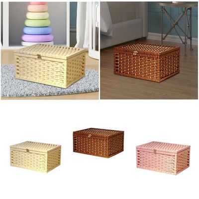 Storage Basket with Lid Wood Frame Organizer Case for Desk Underwear Room