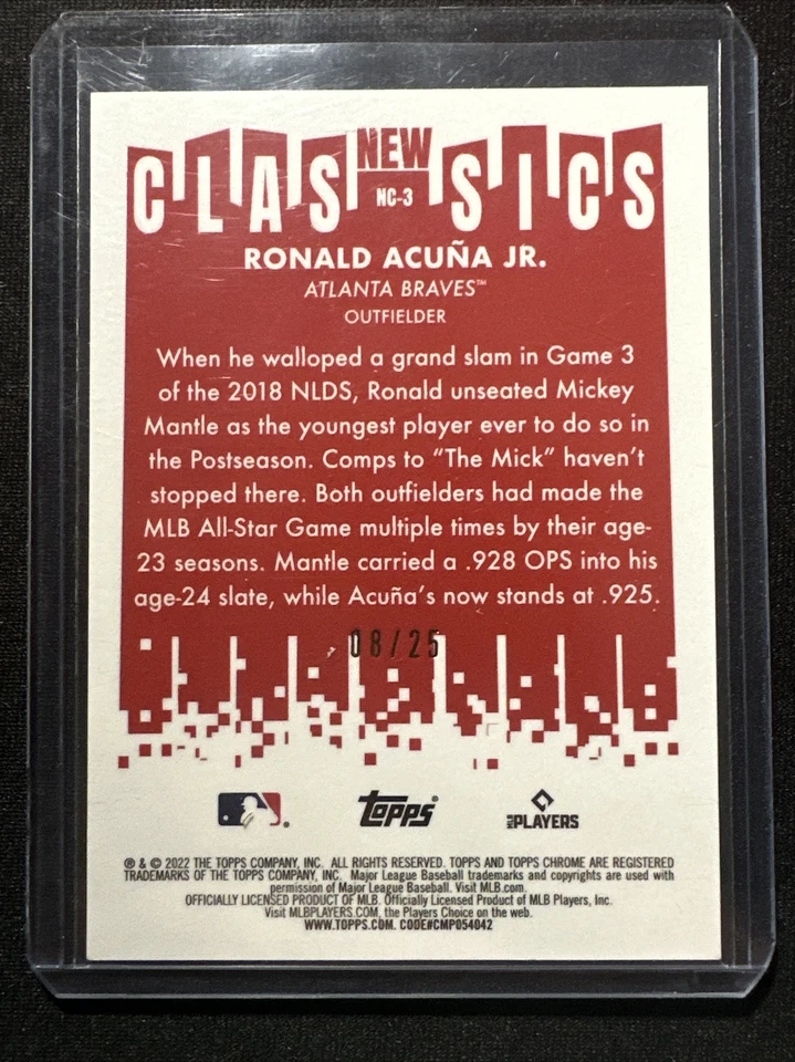 2022 RONALD ACUNA JR Topps Chrome New Classics Orange # 8/25 Atlanta Braves - Image 2 of 2
