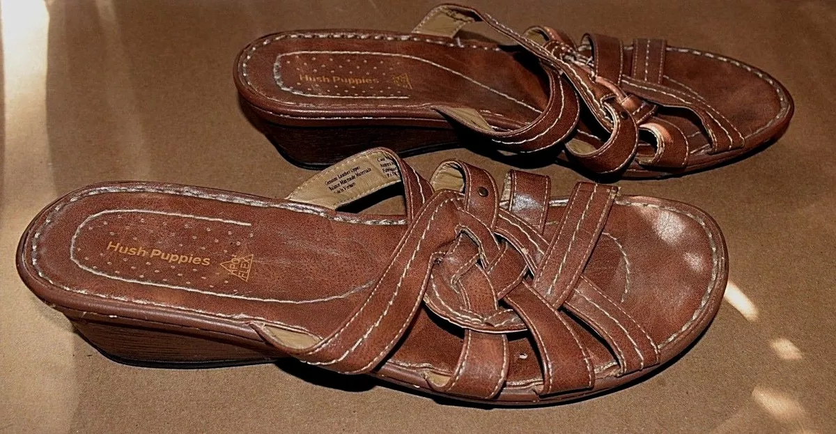 Hush Puppies HPO Flex Strappy Leather Upper Lightweight Sandals Sz 10EW Brown