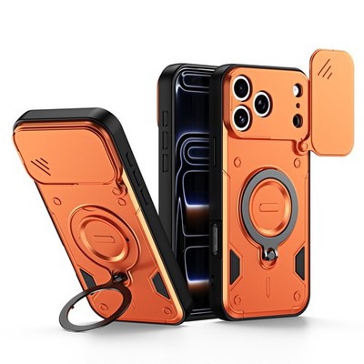 For iPhone 17 Pro Max 16 Shockproof TPU+PC Ring Kickstand Case Slide Lens Cover
