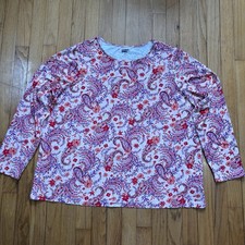 Lands End Sunshade UPF50 Long Sleeve Relaxed Rash Guard Top Paisley Swim Shirt