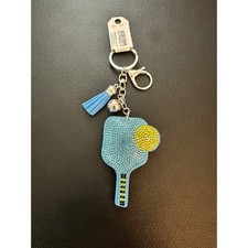 Sparkling Pickleball Paddle Keychain Rhinestone Bling Tassel Charm Bag Accessory