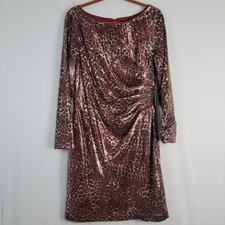 Vince Camuto Leopard Print All Over Sequin Ruched Cocktail Dress size 14, New