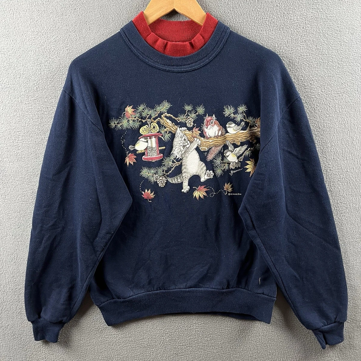 vintage cat × fish × flower sweat Vintage Cat Sweater Floral Hearts Kitty Cat Kitten Pattern Womens