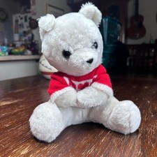 Vintage 1977 R. Dakin  Co White Teddy Bear With Red Heart Sweater