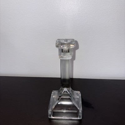 Vtg Clear Glass Square Base Taper Candle Holder G4