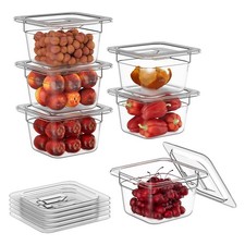 6 PCS 1/6 4 Inch Plastic Food Pans Lids Clear Commercial Stackable Freezer