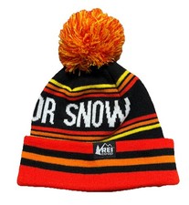 REI CO-OP Black/Orange Warm PRAY FOR SNOW WINTER BEANIE Ski Hat Snowboard Cap