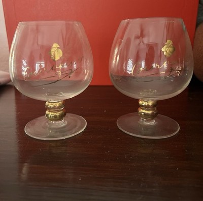 2 Courvoisier brandy snifter With Gold Trim And Cursive Lettering
